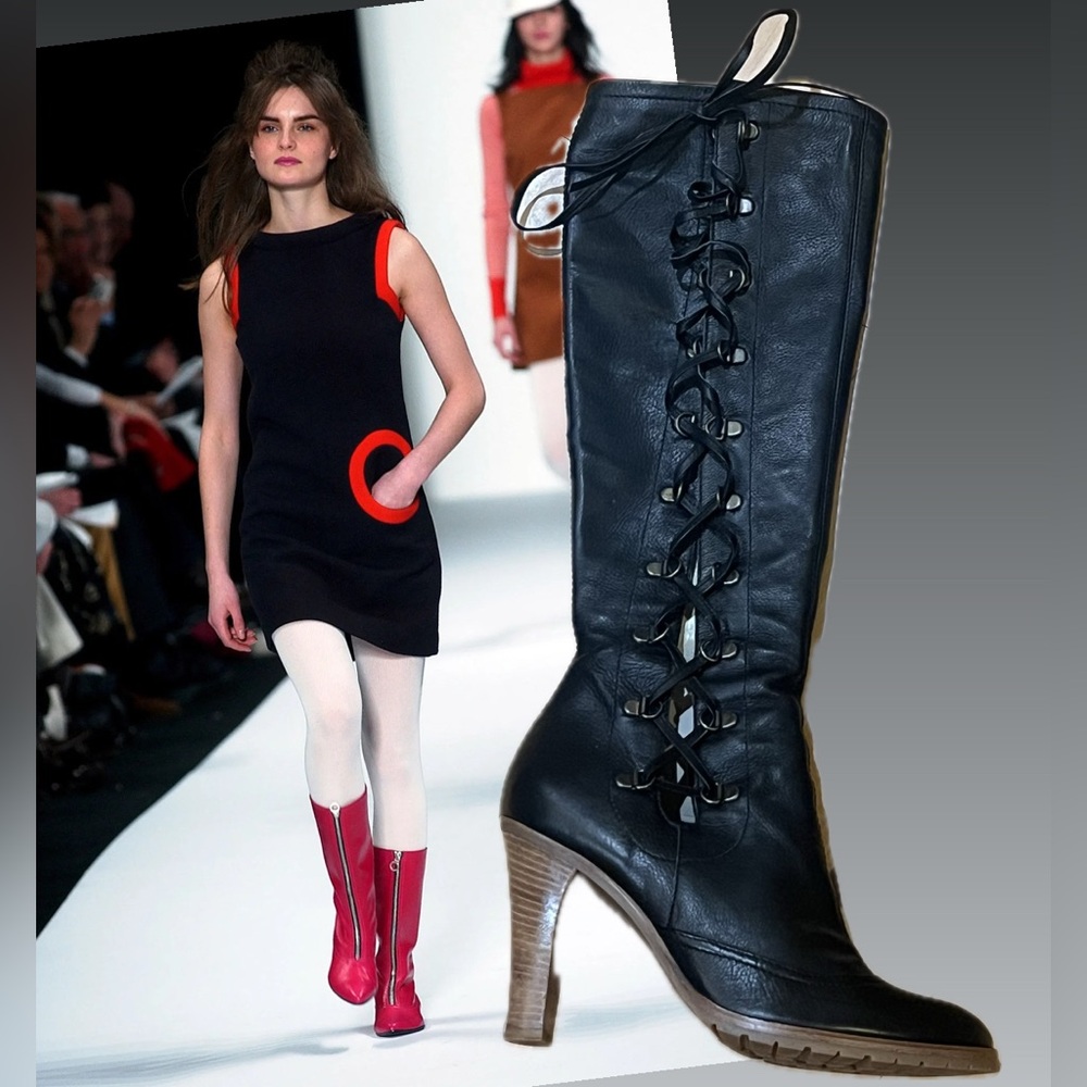 2003 Marc Jacob’s side laced mod boots Black Leather Knee-High Boots size: 8